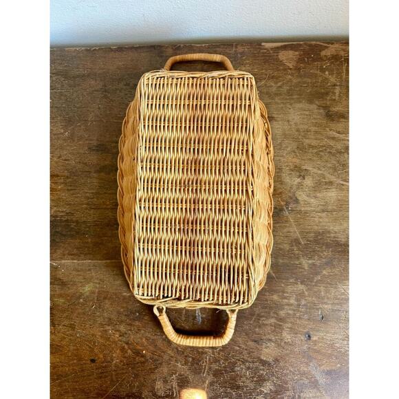 Vintage Wicker Tray and Basket Duo | Farmhouse Cottagecore Decor - Picture 5 of 10
